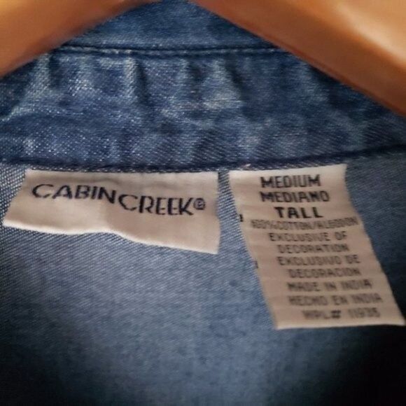 Cabin Creek farm embroidery denim shirt size medium tall - Picture 2 of 8